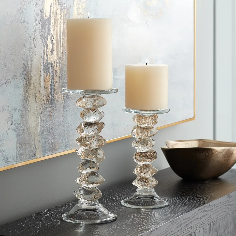 Ilion Gold Glass Candle Holders Set of 2