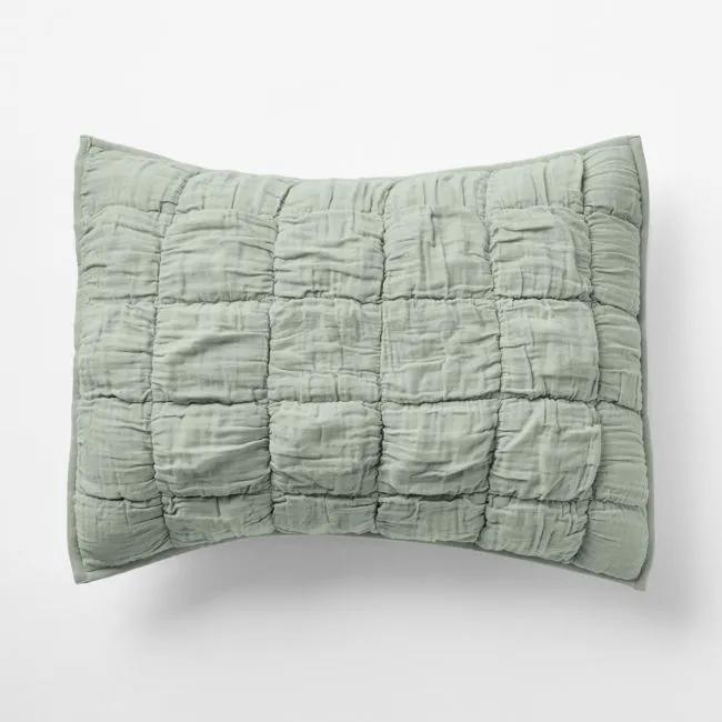 Supersoft Snuggle Puff Soft Green Organic Cotton Gauze Kids Pillow Sham