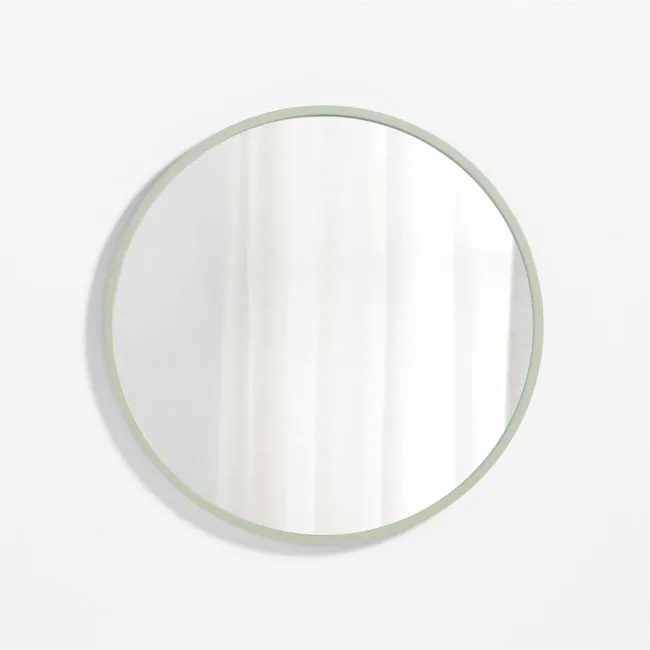 Finn Sage Green Wood 31" Round Wall Mirror