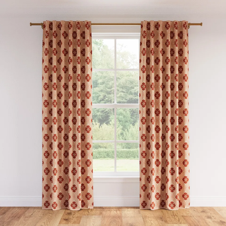 Printed Linen Curtain, Coral Solaire, 50" x 96", Unlined