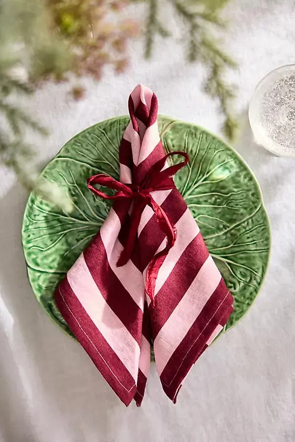 Orchid + Burgundy Stripe Linen Napkins, Set of 2
