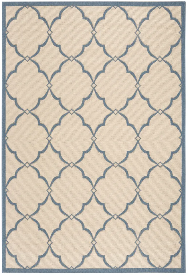 Arlo Home Indoor/Outdoor Woven Area Rug, LND125N, Cream/Blue,  5' 1" X 7' 6"