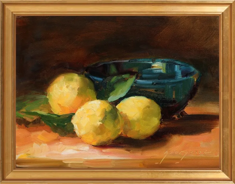 Lemons and Blue Bowl by Georgesse Gomez for Artfully Walls