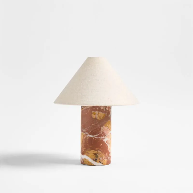 Chez Red Marble Mini Table Lamp with Fabric Shade 14", Set of 2