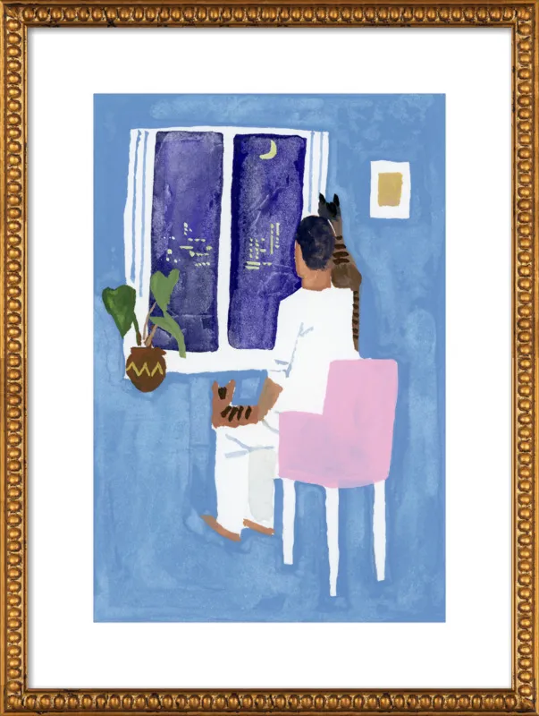 Look at the cat and the moon by Hiroyuki Izutsu for Artfully Walls