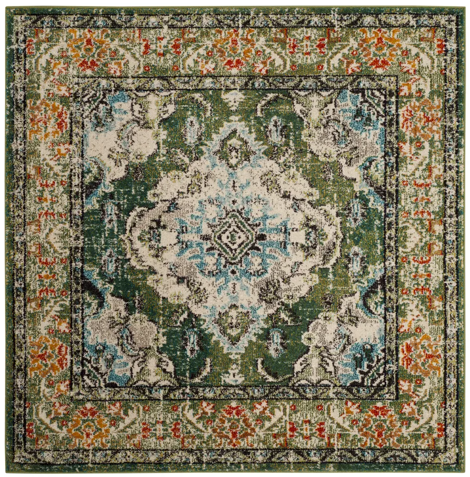 Arlo Home Woven Area Rug, MNC243F, Forest Green/Light Blue,  5' X 5' Square