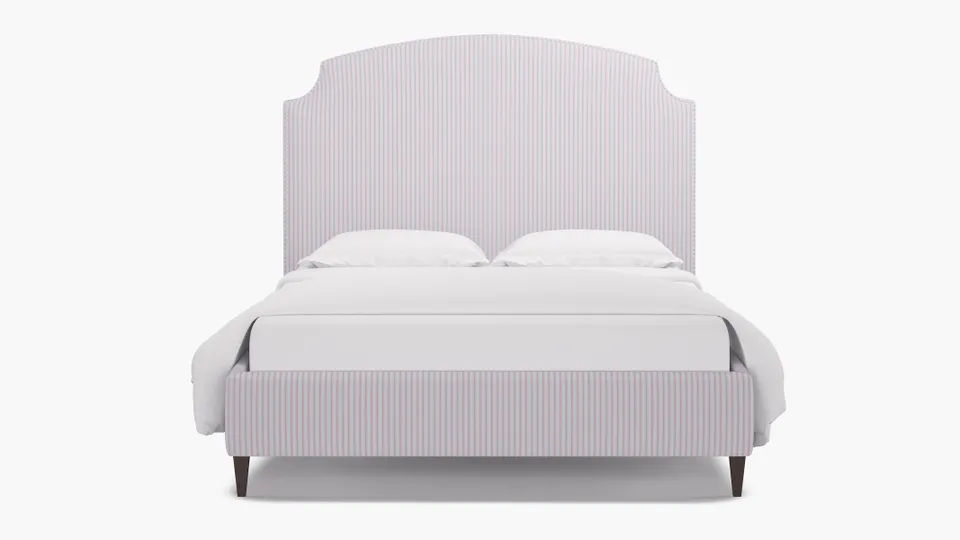 Cove Bed, Pink Classic Ticking Stripe, Espresso Square Tapered Leg, Twin