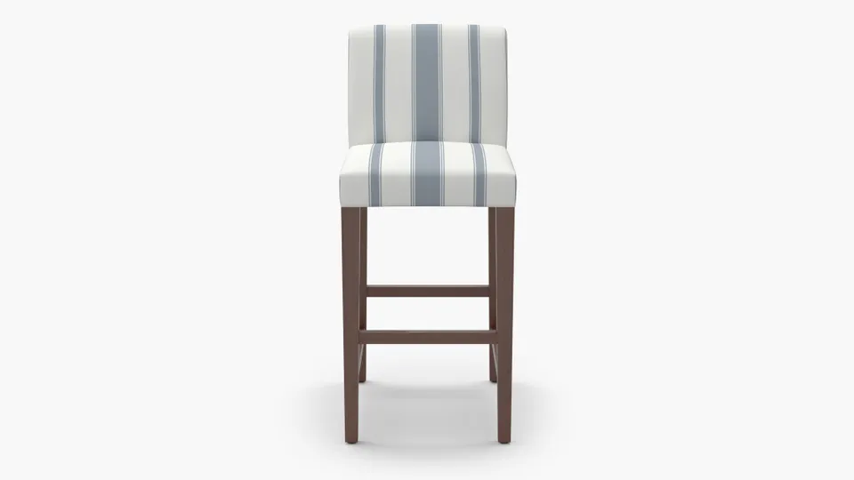 Signature Dining Bar Stool, French Blue Clarence Stripe, Walnut Square Tapered Leg