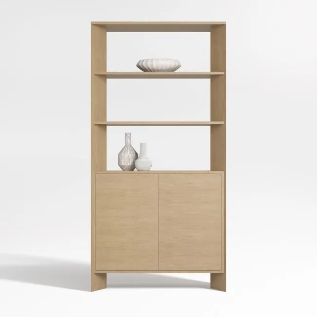 Terrazza 38" Natural Solid Oak Wood 2-Shelf Storage Bookcase Cabinet