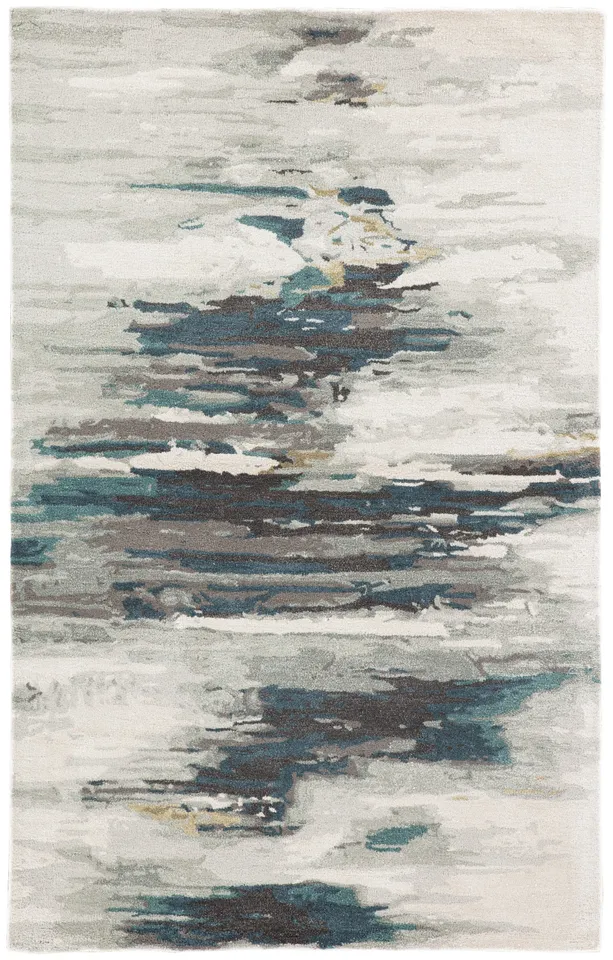 Ryenn Handmade Abstract Teal/ Gray Area Rug (12'X15')