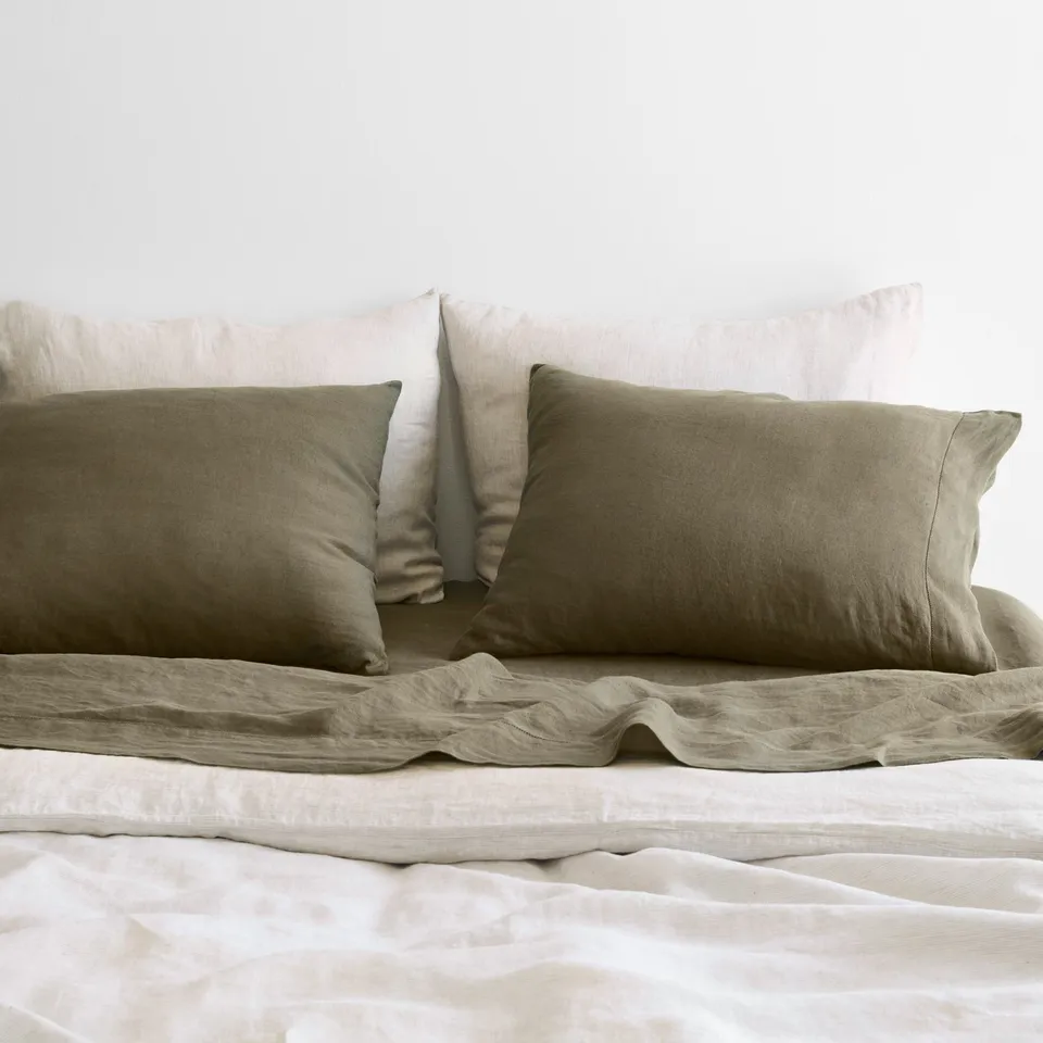 The Citizenry Stonewashed Linen Bed Bundle Earth Series | Queen | Green