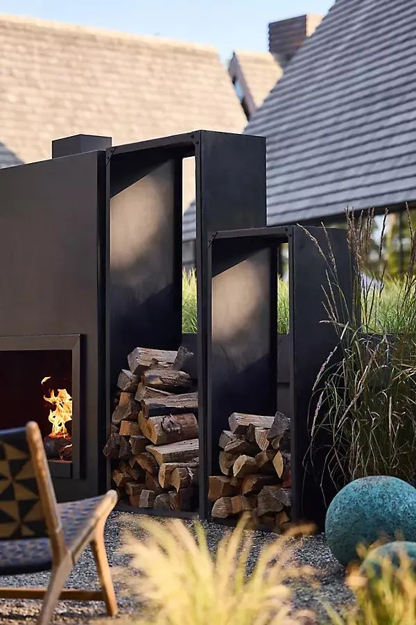 Weathering Steel Rectangle Log Holder, Black
