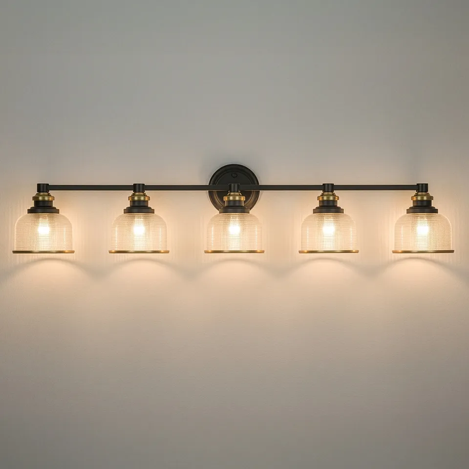 Possini Euro Poway 42 1/2"W Dark Bronze and Glass 5-Light Bath Light