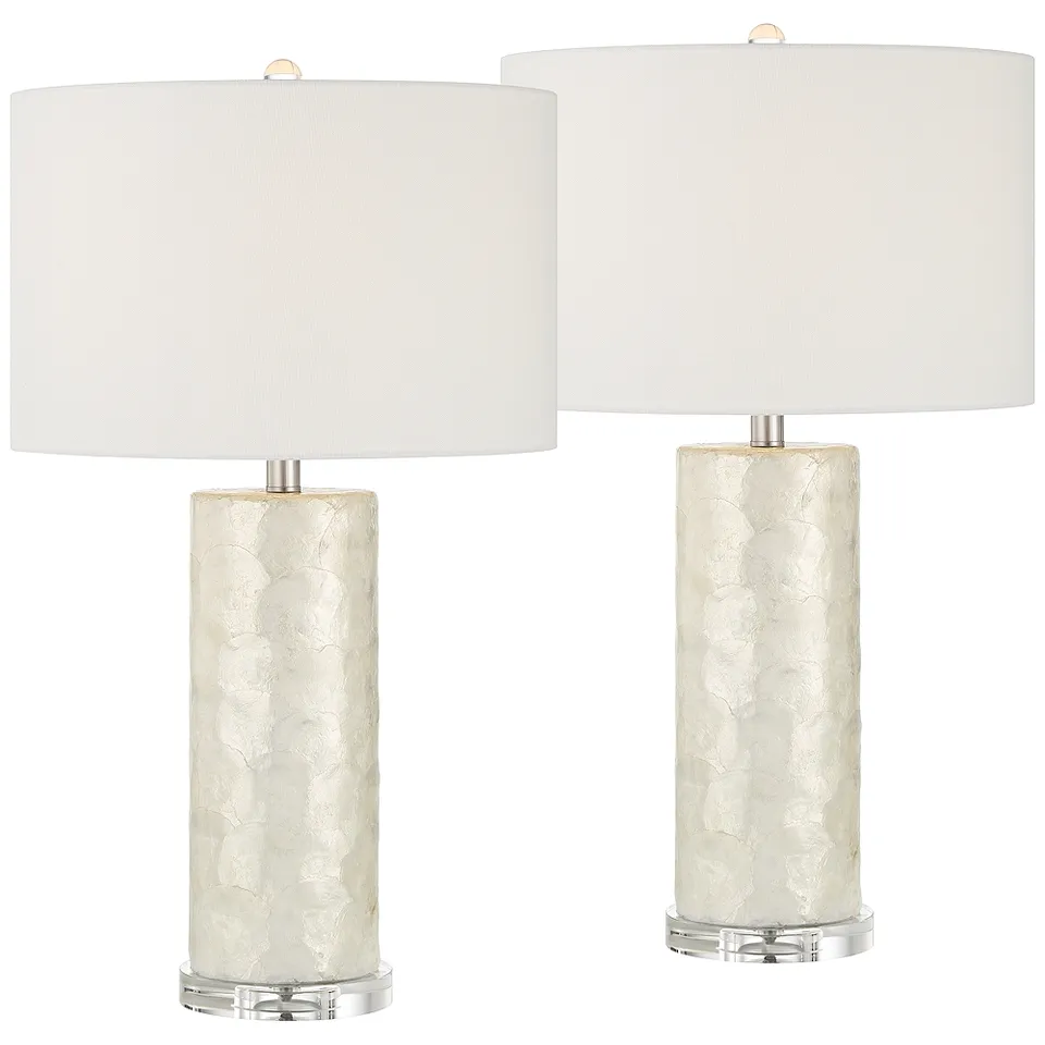 Sabina 27 1/2"H Textured Pearlescent White Cylinder Table Lamp Set