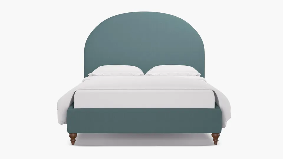 Demilune Bed, Seaglass Everyday Linen, Walnut Traditional Turned Leg, Twin