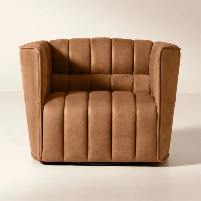 Ripple Brown Leather Swivel Chair by Steen Østergaard