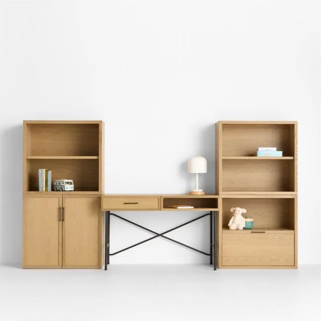 Oliver 112" Modular Natural Oak Wood Kids Workspace Suite