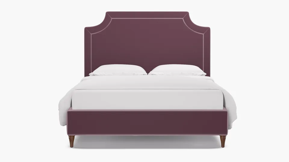 Deco Bed, Lavender Performance Plush Velvet, Walnut Decorative Tapered Leg, Twin