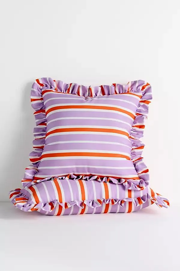 by Anthropologie Striped Ruffle Indoor/Outdoor Pillow