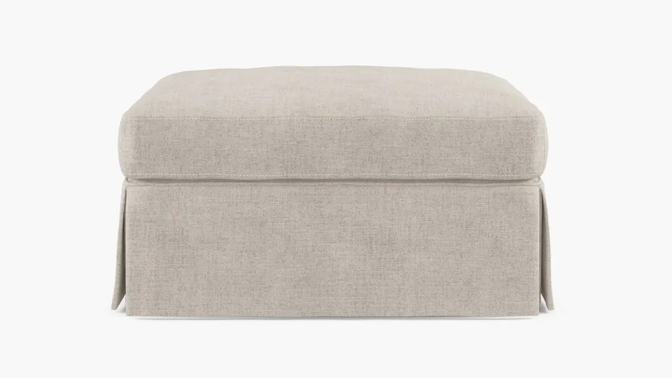 Skirted Cocktail Ottoman, Creme Luxe Linen