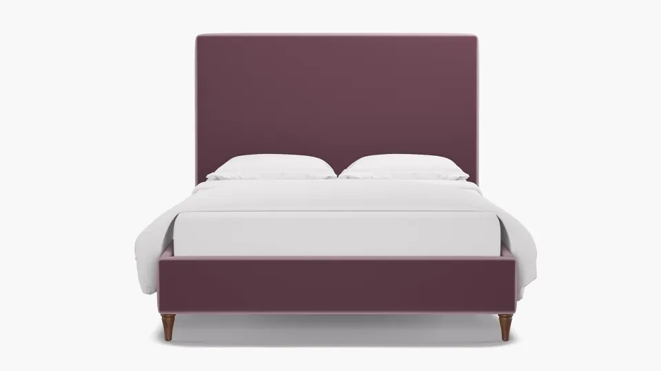 Classic Bed, Lavender Performance Plush Velvet, Walnut Decorative Tapered Leg, Twin