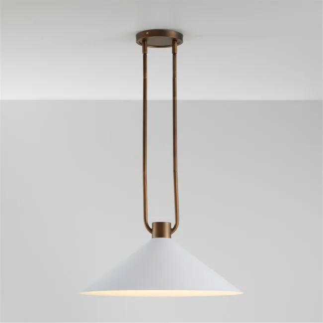 Andre White and Brass Cone Pendant Light 20"