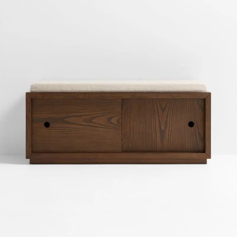 Cade 40" Deep Brown Wood 2-Cube Sliding Door Bench with Natural Cushion