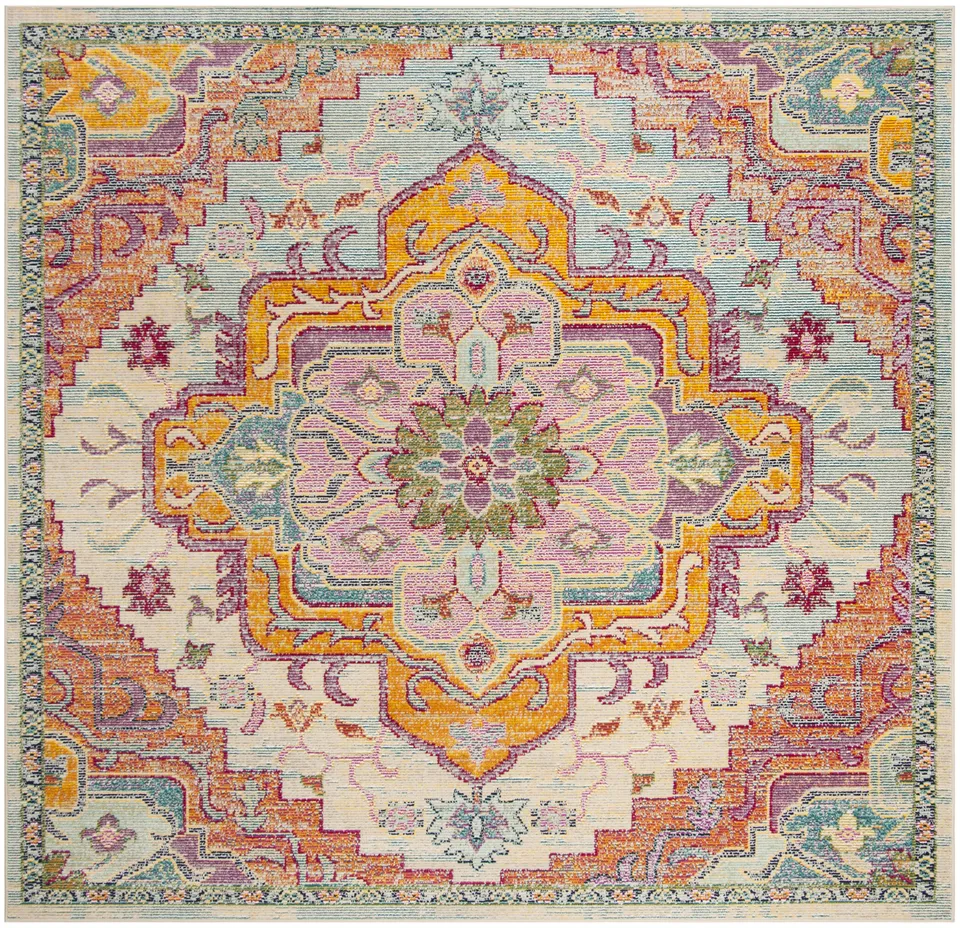 Arlo Home Woven Area Rug, CRS501B, Light Blue/Fuchsia,  7' X 7' Square