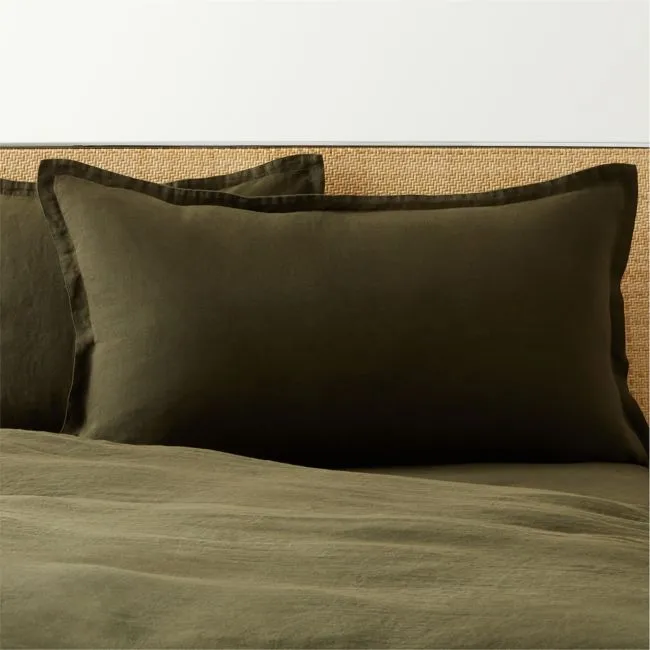 Classic European Linen Forest Green King Pillow Shams Set of 2