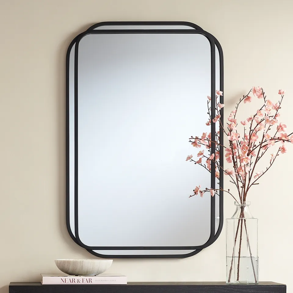Uttermost Double Radius Matte Black 24" x 36 1/4" Wall Mirror