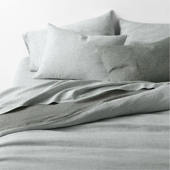 Aire Natural European Linen Burnt Green Reversible Grid Full/Queen Duvet Cover