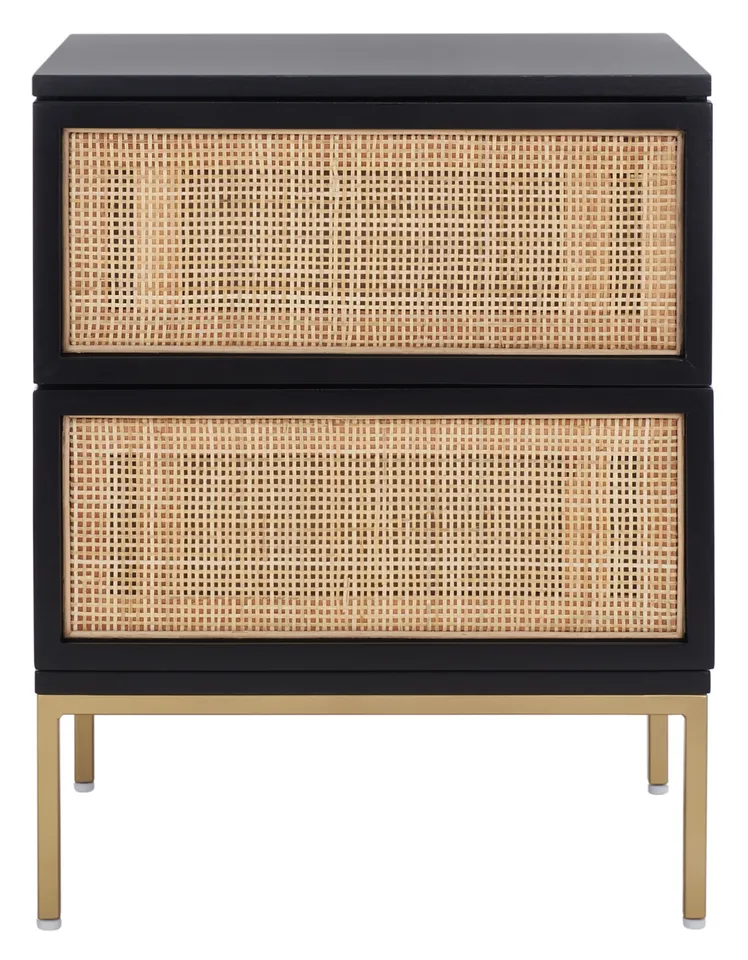 Zadie 2 Drawer Rattan Nightstand - Black / Gold