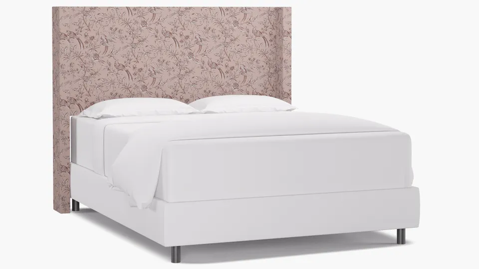 Modern Wingback Headboard, Blush Aviary, Queen