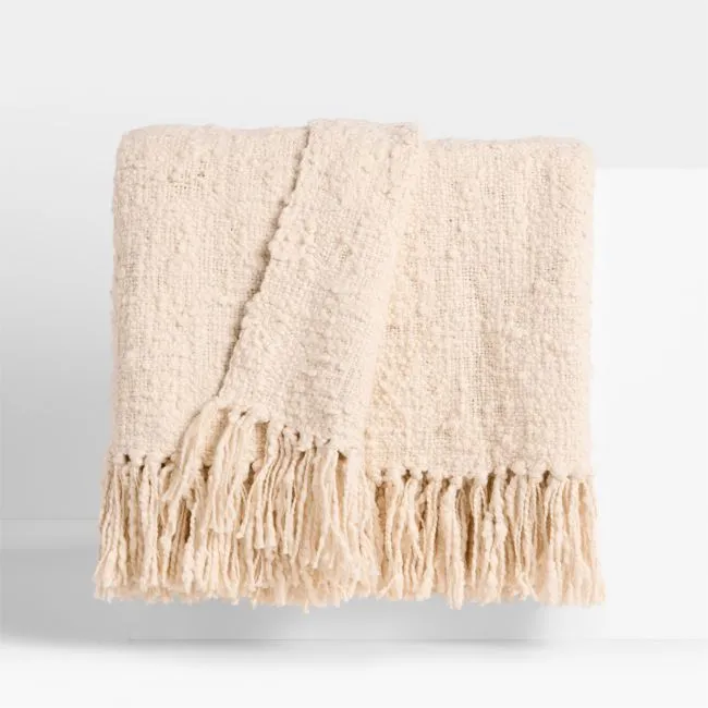 Chunky Cotton Natural Bed Blanket with Fringe 80"x80"