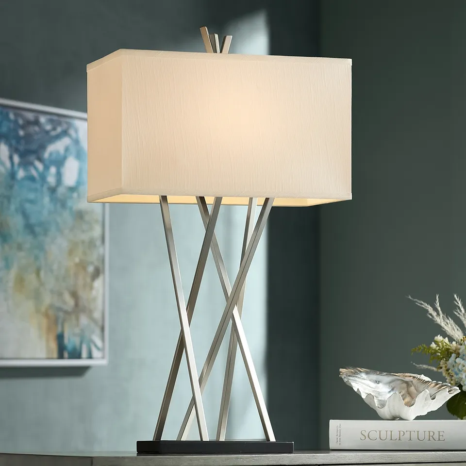 Possini Euro Asymmetry 30" Nickel Modern Table Lamp with Dimmer