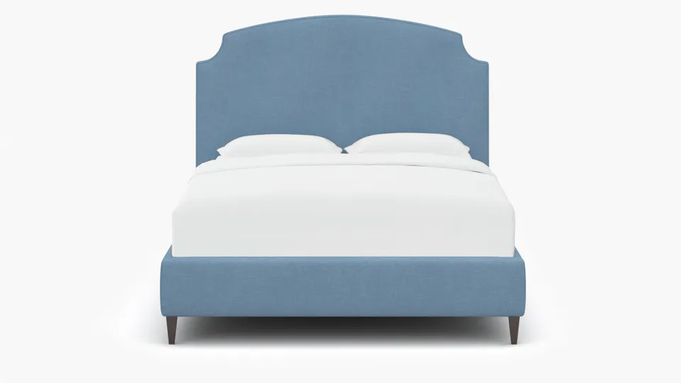 Cove Bed, French Blue Everyday Linen, Espresso Square Tapered Leg, Twin