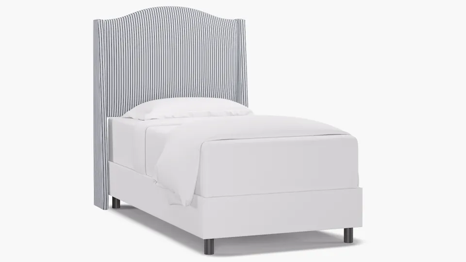 Classic Wingback Headboard, Black Classic Ticking Stripe, Twin