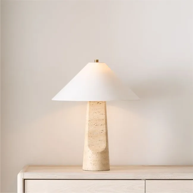 Petra Travertine Table Lamp with Fabric Shade 24.5"