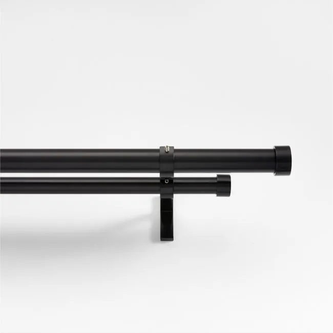 Matte Black 1" Double Curtain Rod and End Cap Finials Set 88"-120"
