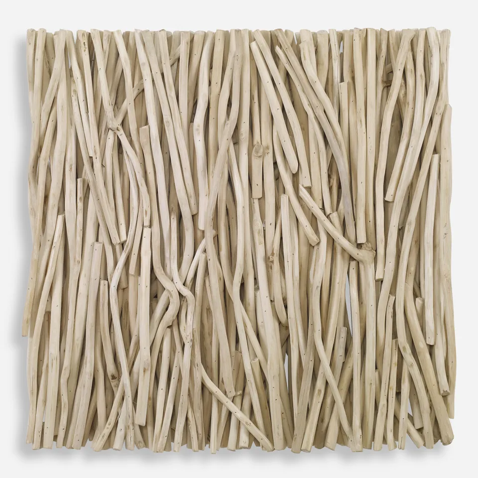 Gathered Teak Square Bleached Wood Wall Decor