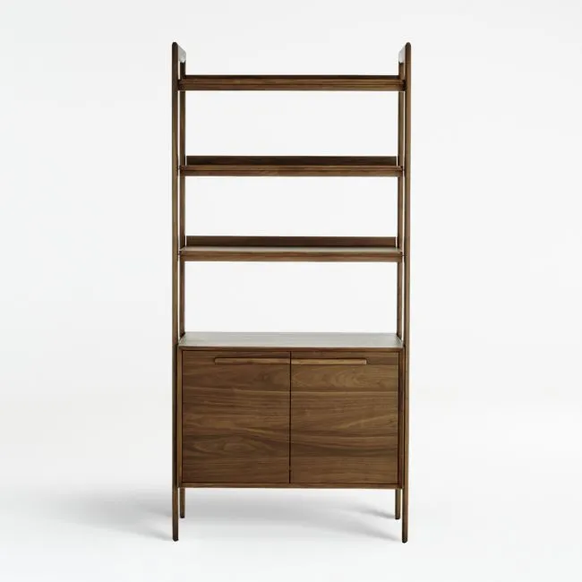 Tate 36" Walnut Wood 3-Shelf Storage Bookcase Cabinet