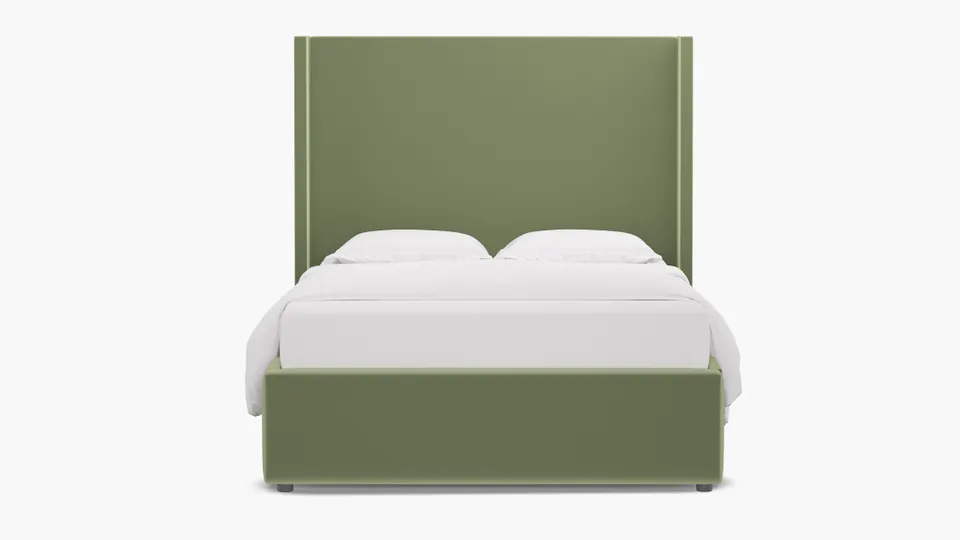Modern Wingback Bed, Celadon Performance Plush Velvet, Full