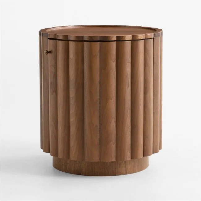 Set Point Walnut Wood 20" Round Storage End Table by Venus Williams, Set of 2