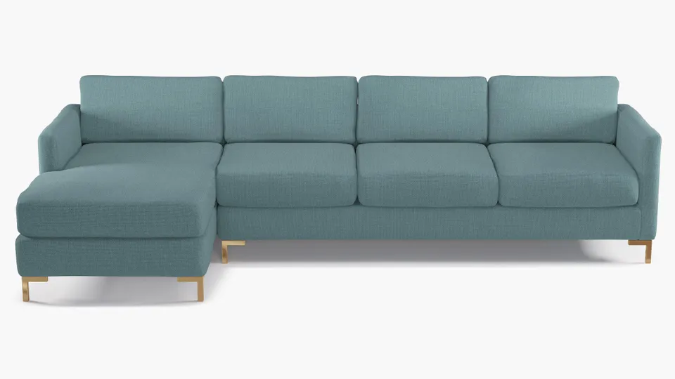 Modern Sectional, Left Facing, Seaglass Everyday Linen, Brass L Leg