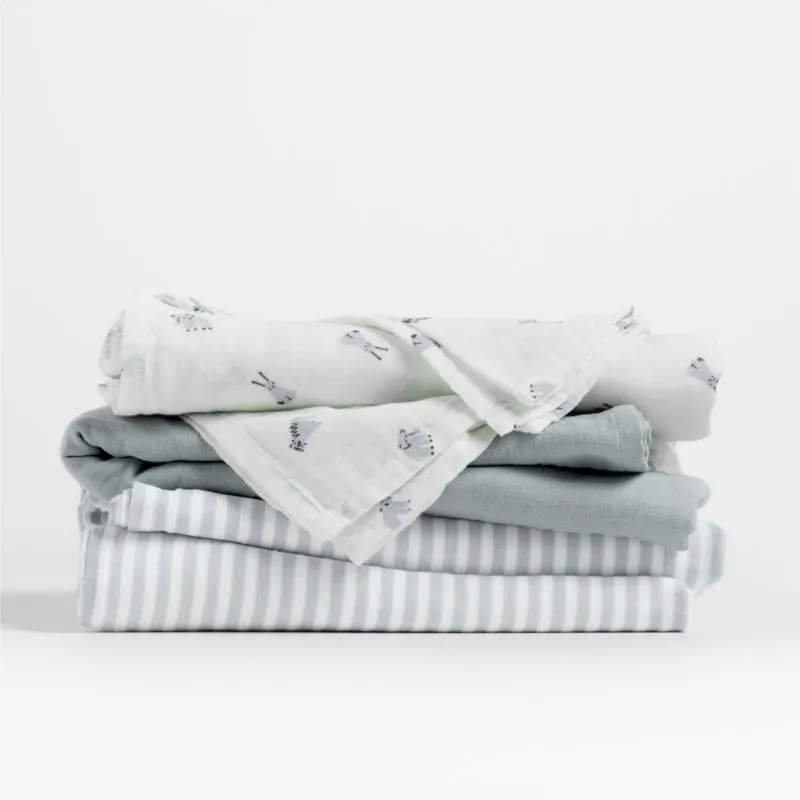 Supersoft Blue 100% Organic Cotton Gauze Sleepytime Baby Swaddle Blankets, Set of 3