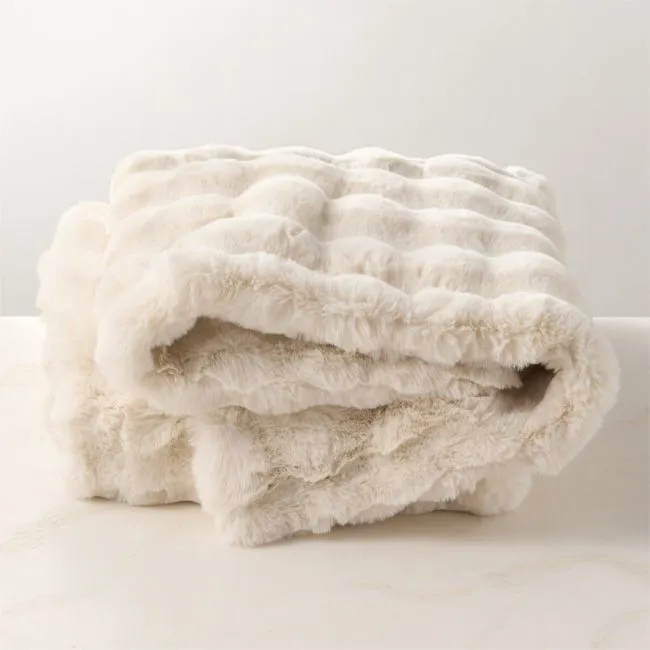 Farleigh Double-Sided Warm White Faux Fur Throw Blanket 50"x70"