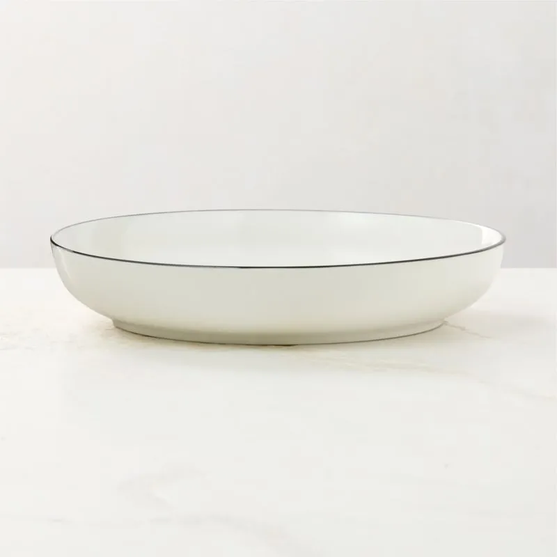 Contact White Ceramic Pasta Bowls Black Rim Set of 8
