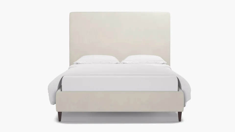 Classic Bed, White Performance Velvet, Espresso Square Tapered Leg, Twin