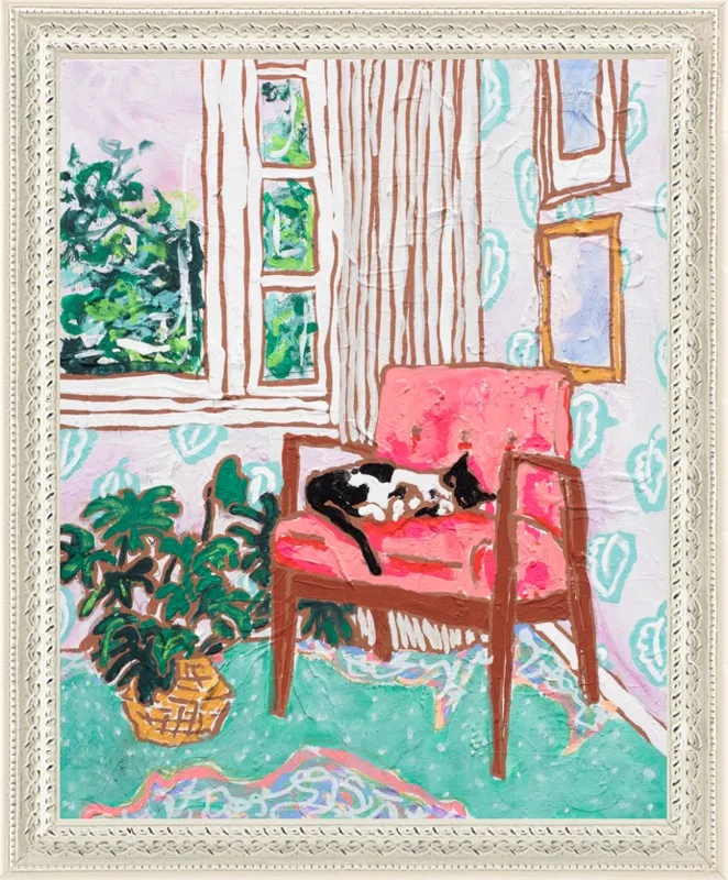 Cat Nap: Tuxedo Cat Napping in Mid-Century Chair by Lara Lee Meintjes for Artfully Walls