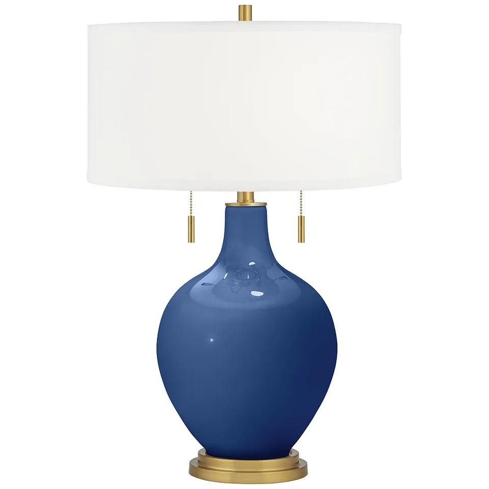 Color Plus Toby Brass 28" Modern Glass Monaco Blue Table Lamp